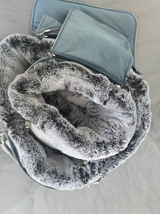 Hundetasche Weekender platingrey-iceblue, salt & pepper Inlay