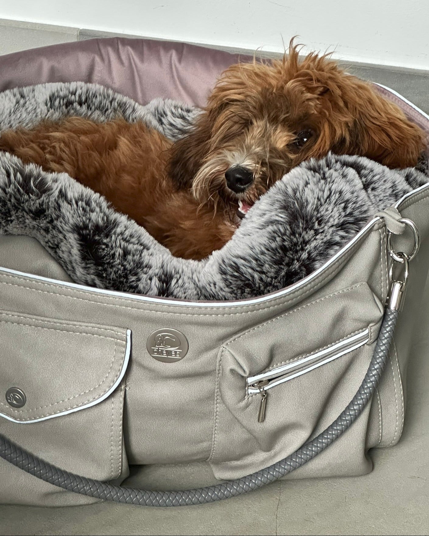 Hundetasche Weekender platingrey-dusty rose, salt & pepper Inlay