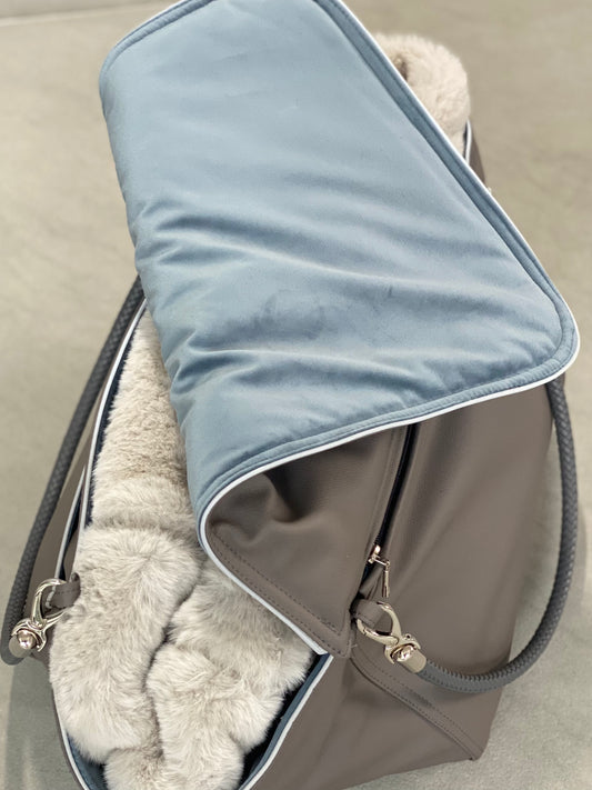 Hundetasche Weekender taupe-iceblue, silverstone Inlay