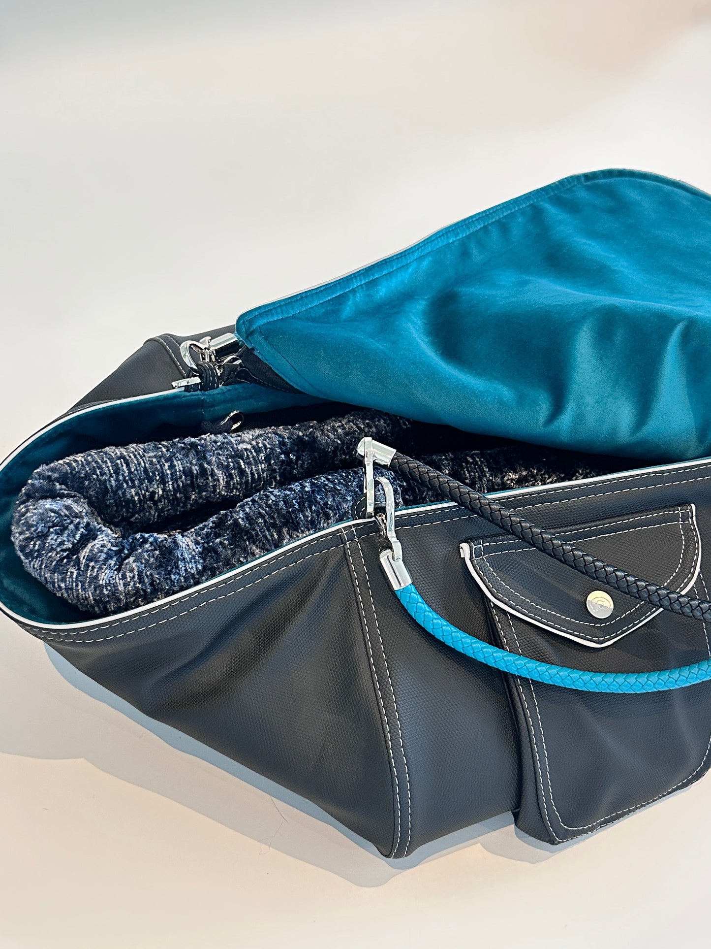 Bolsa de transporte para perros Weekender 4Seasons, negro turquesa, M